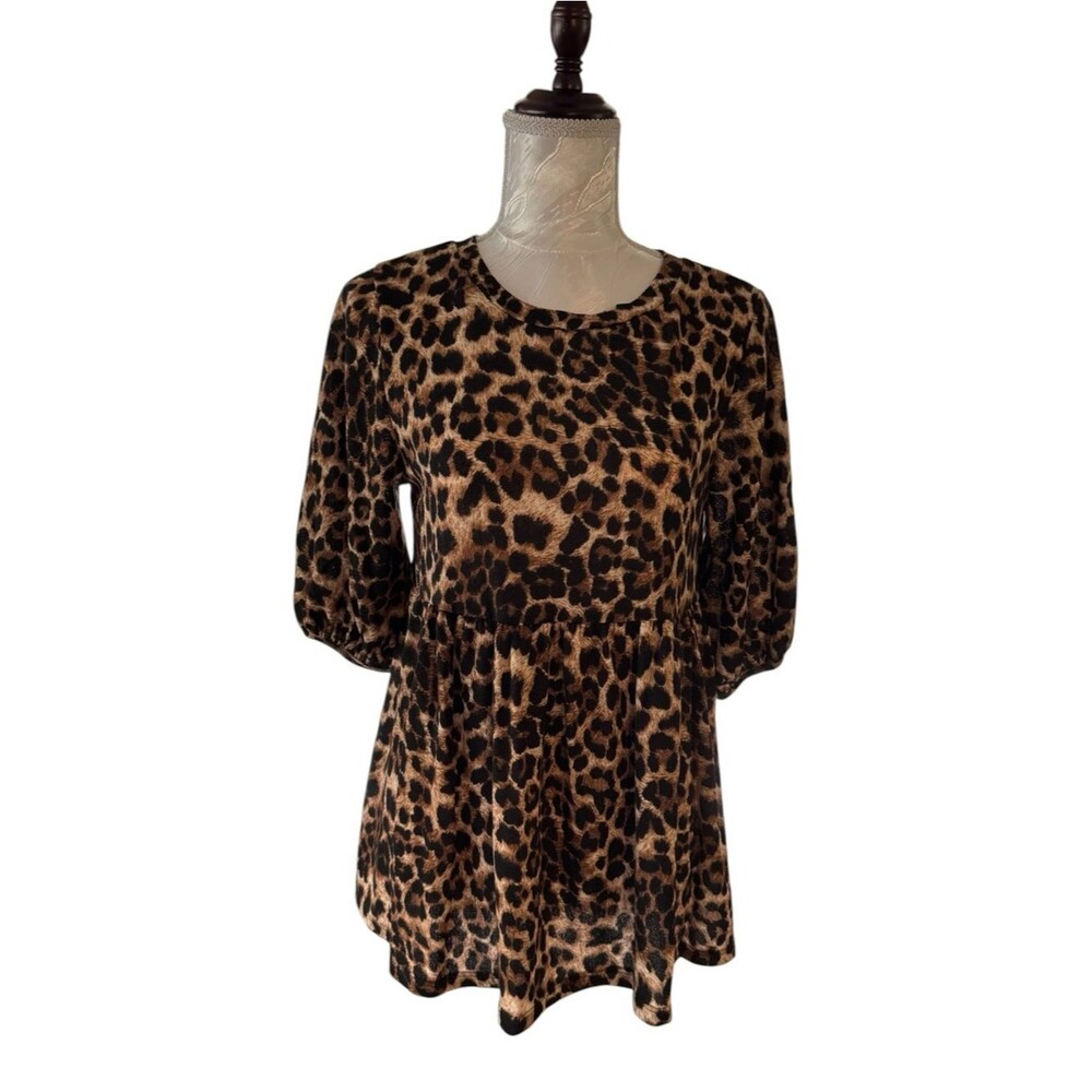 Lime + Chile Leopard Print Peplum Top - Brown - Picture 2 of 10